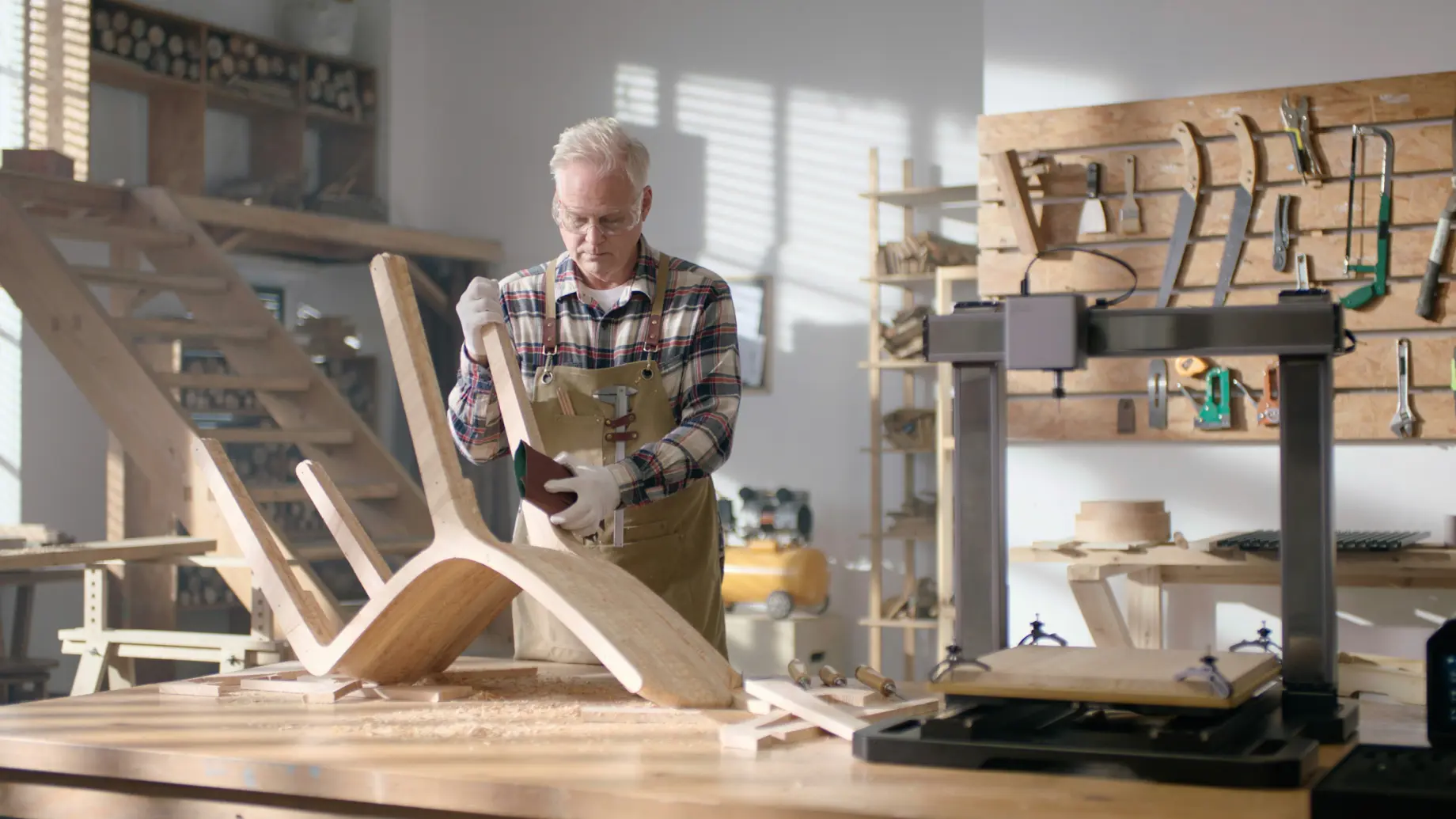 Furniture workshop with wood materials