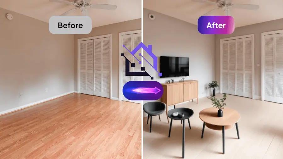 Virtually staged living room generated by AI