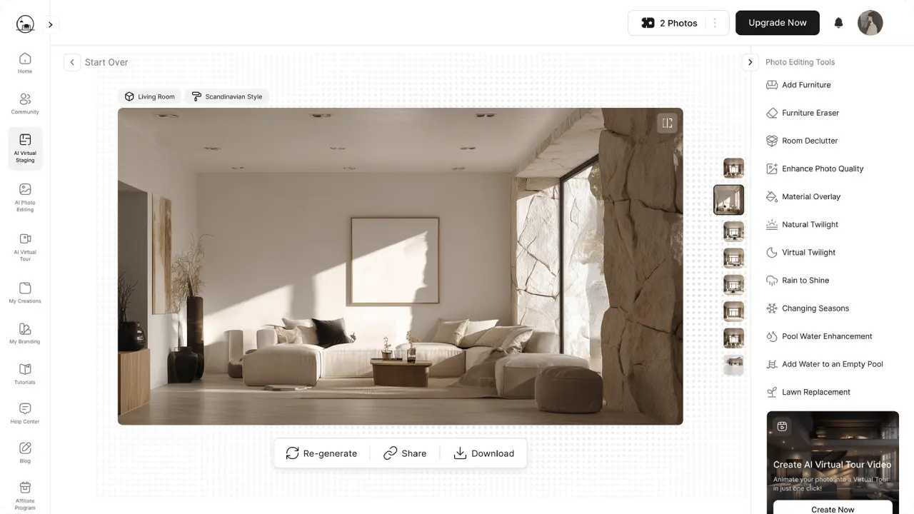 AI-generated styled living room visualization