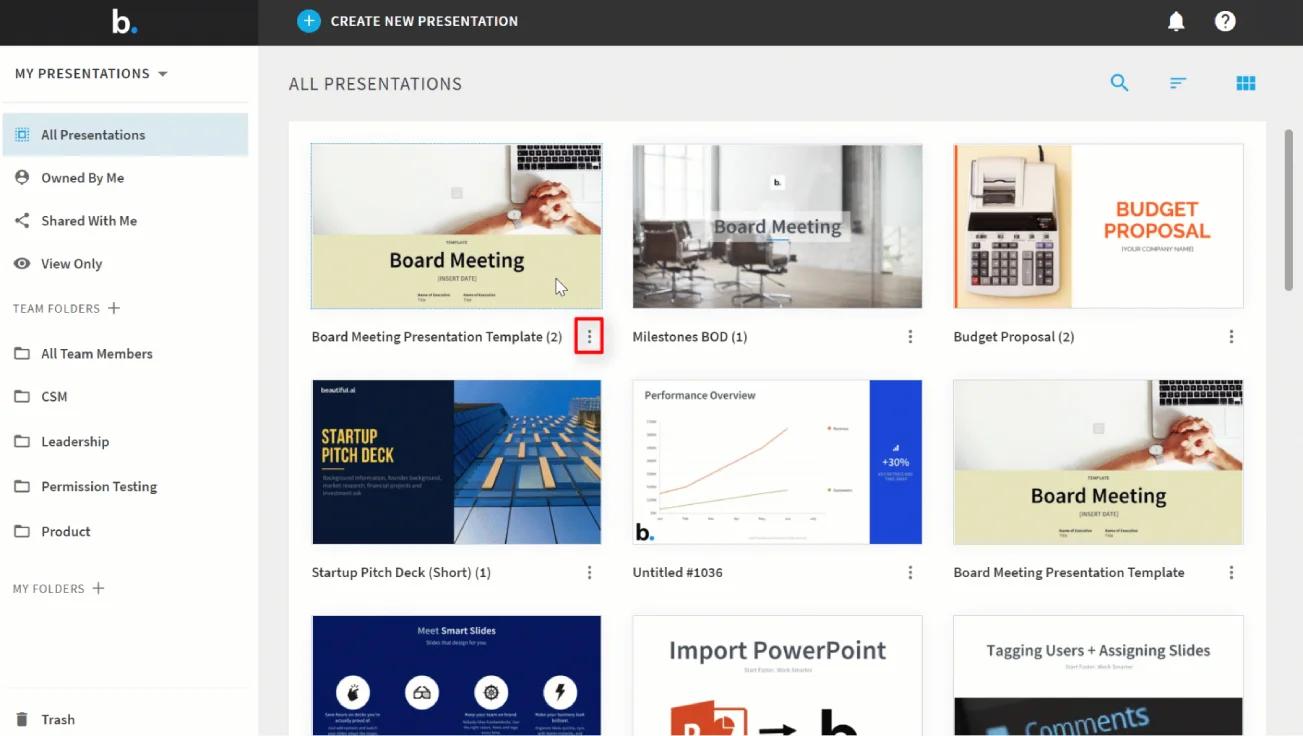 Beautiful.ai dashboard screenshot