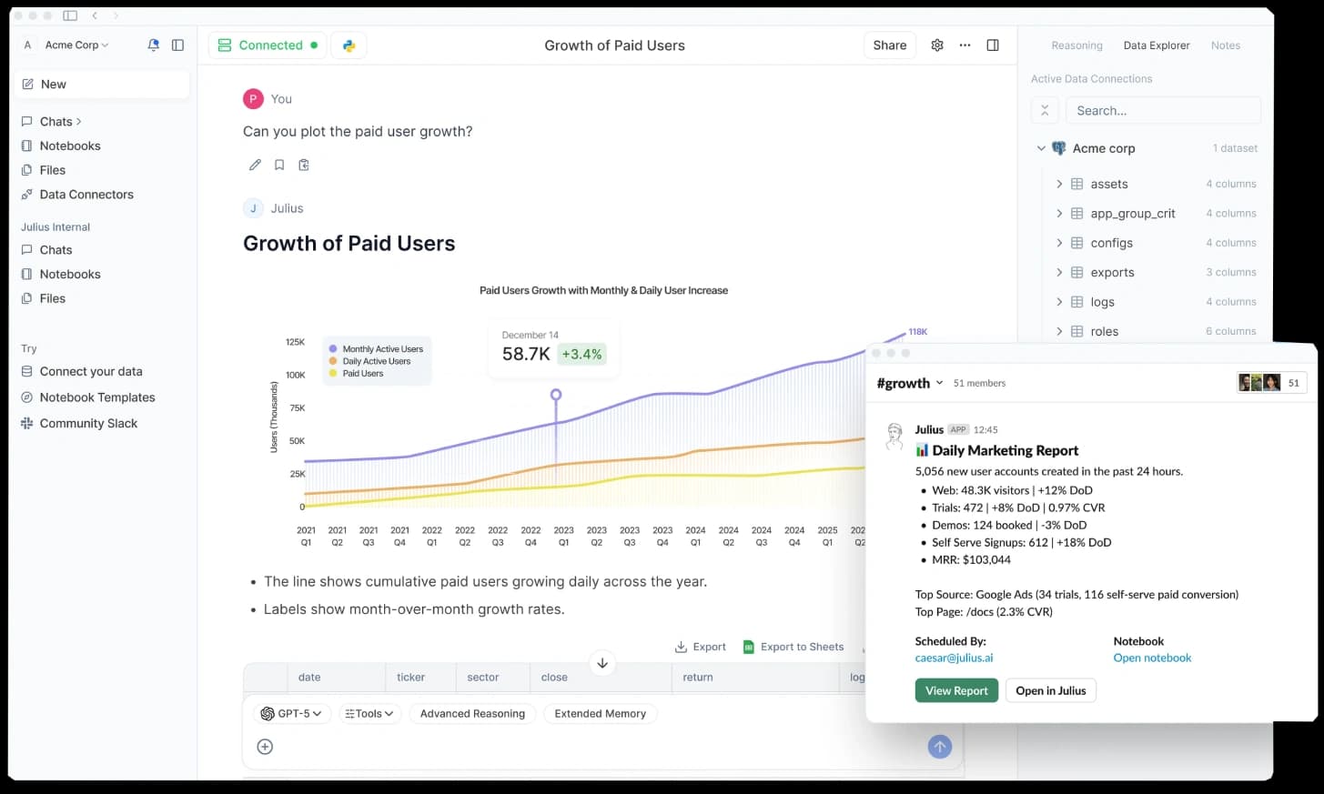 Julius.ai dashboard screenshot