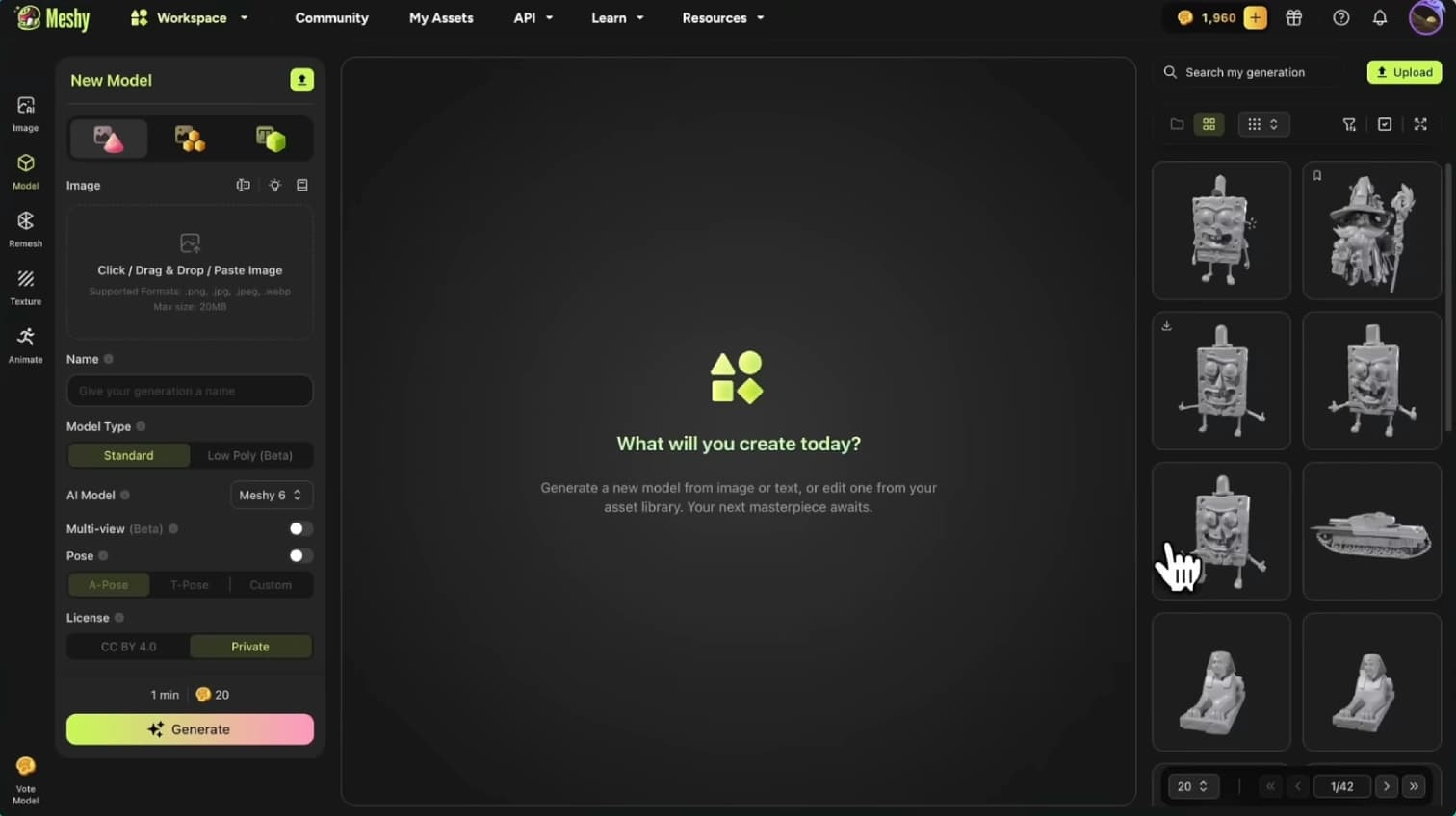 Meshy dashboard screenshot