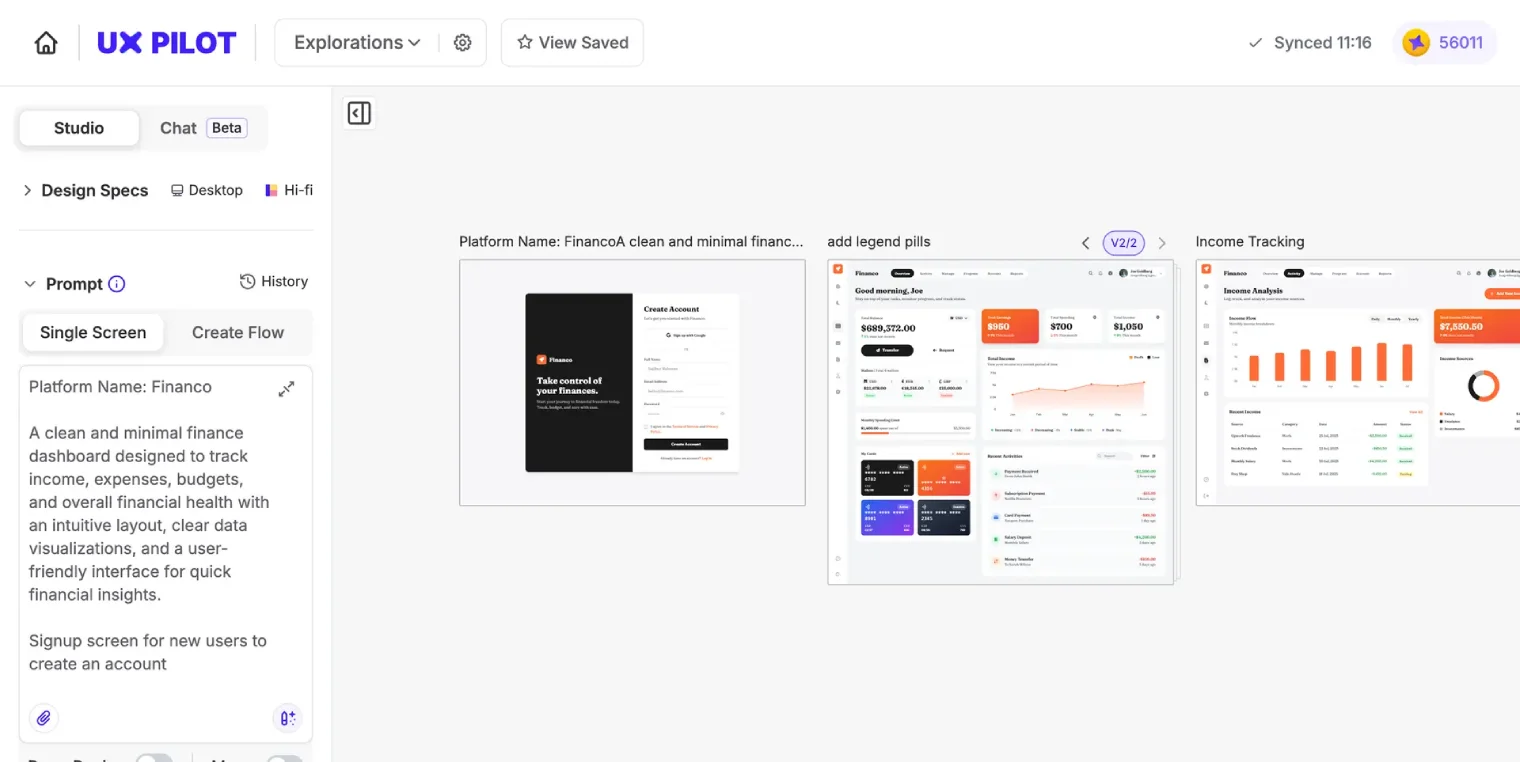 UX Pilot dashboard screenshot