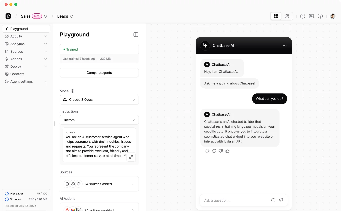 Chatbase dashboard screenshot