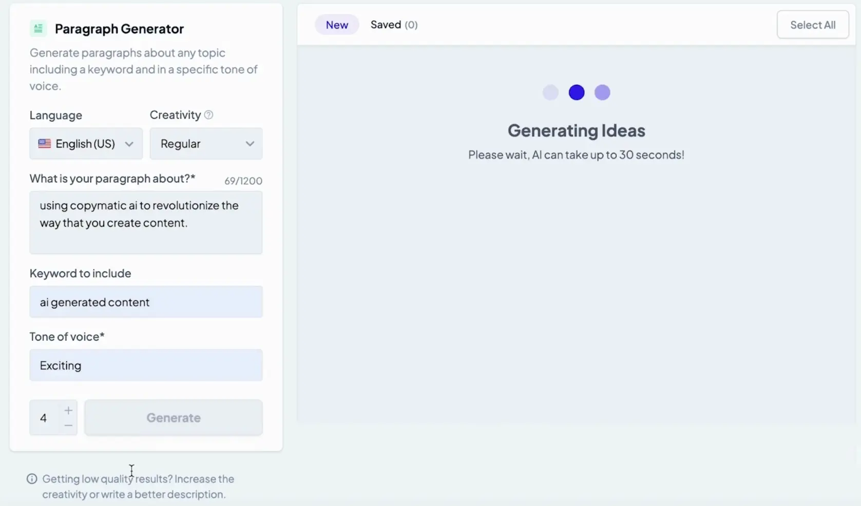 Copymatic dashboard screenshot