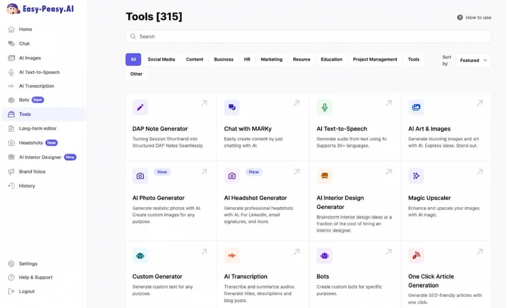 Easy-Peasy.AI dashboard screenshot