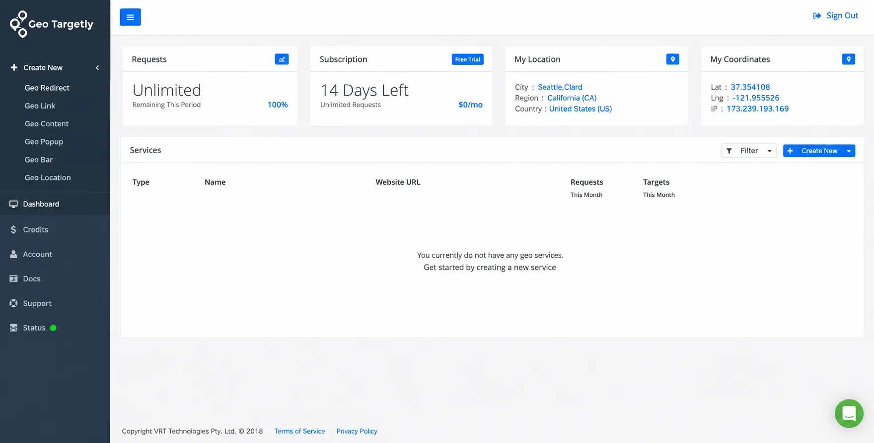 Geo Targetly dashboard screenshot