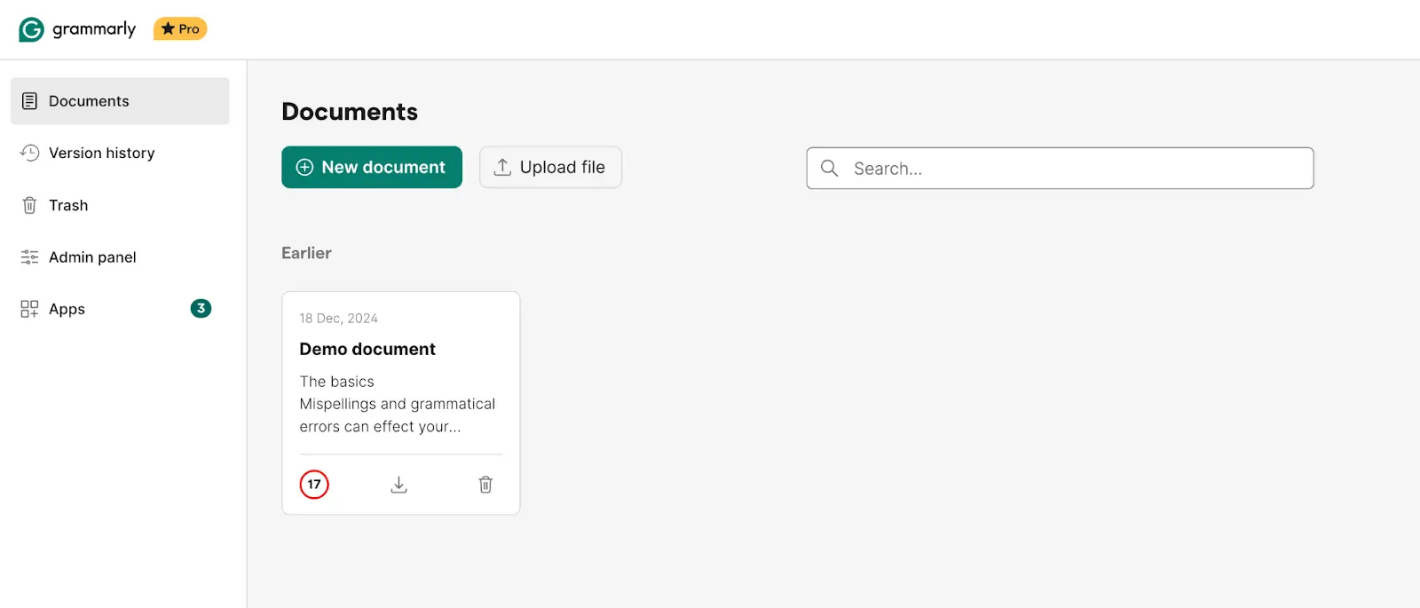 Grammarly dashboard screenshot