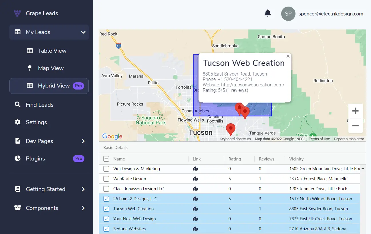 Grape Leads dashboard screenshot