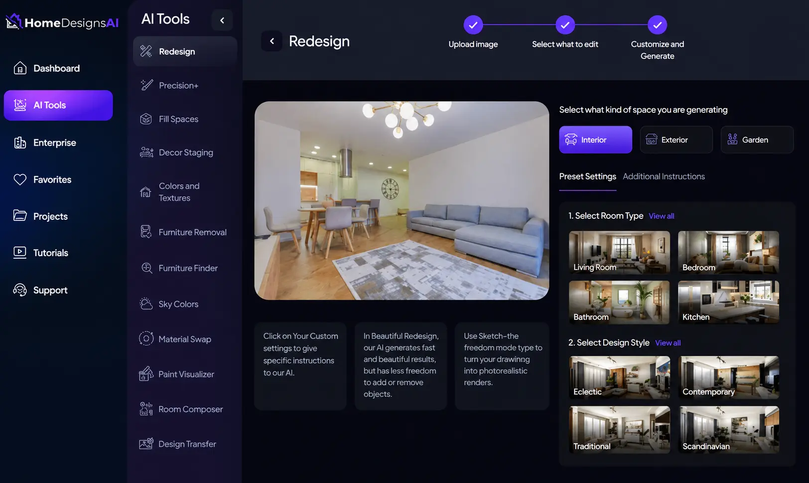 Homedesigns.ai dashboard screenshot
