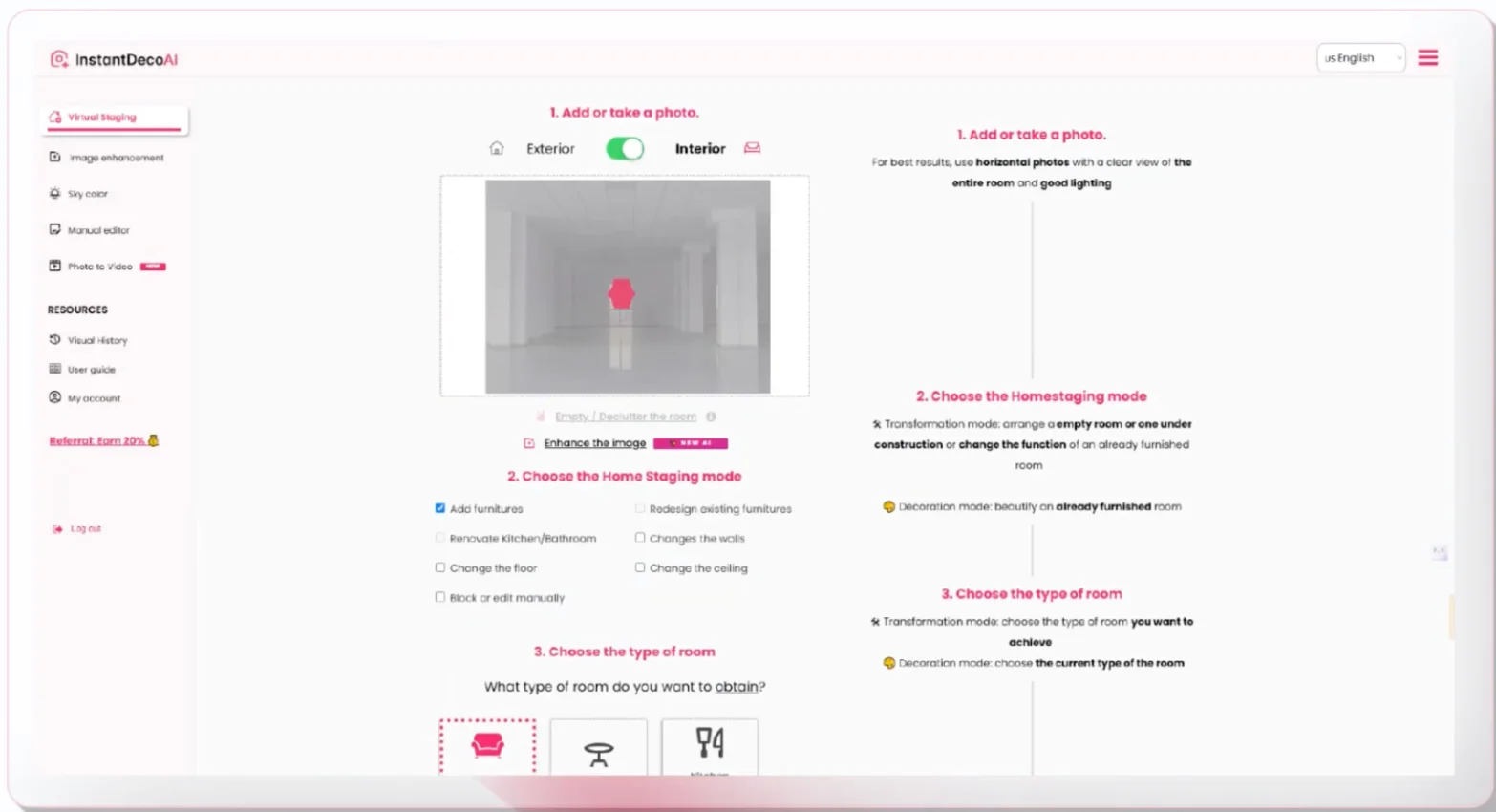 InstantDeco AI dashboard screenshot