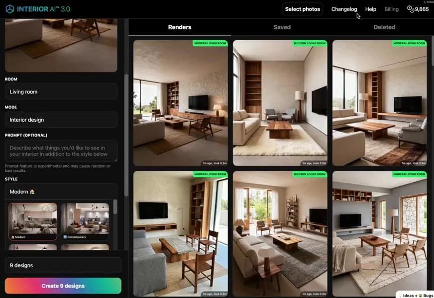 InteriorAI dashboard screenshot