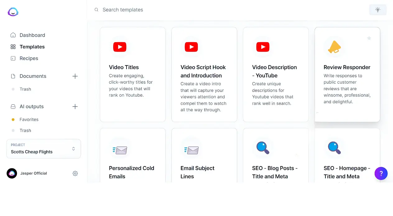 Jasper AI dashboard screenshot