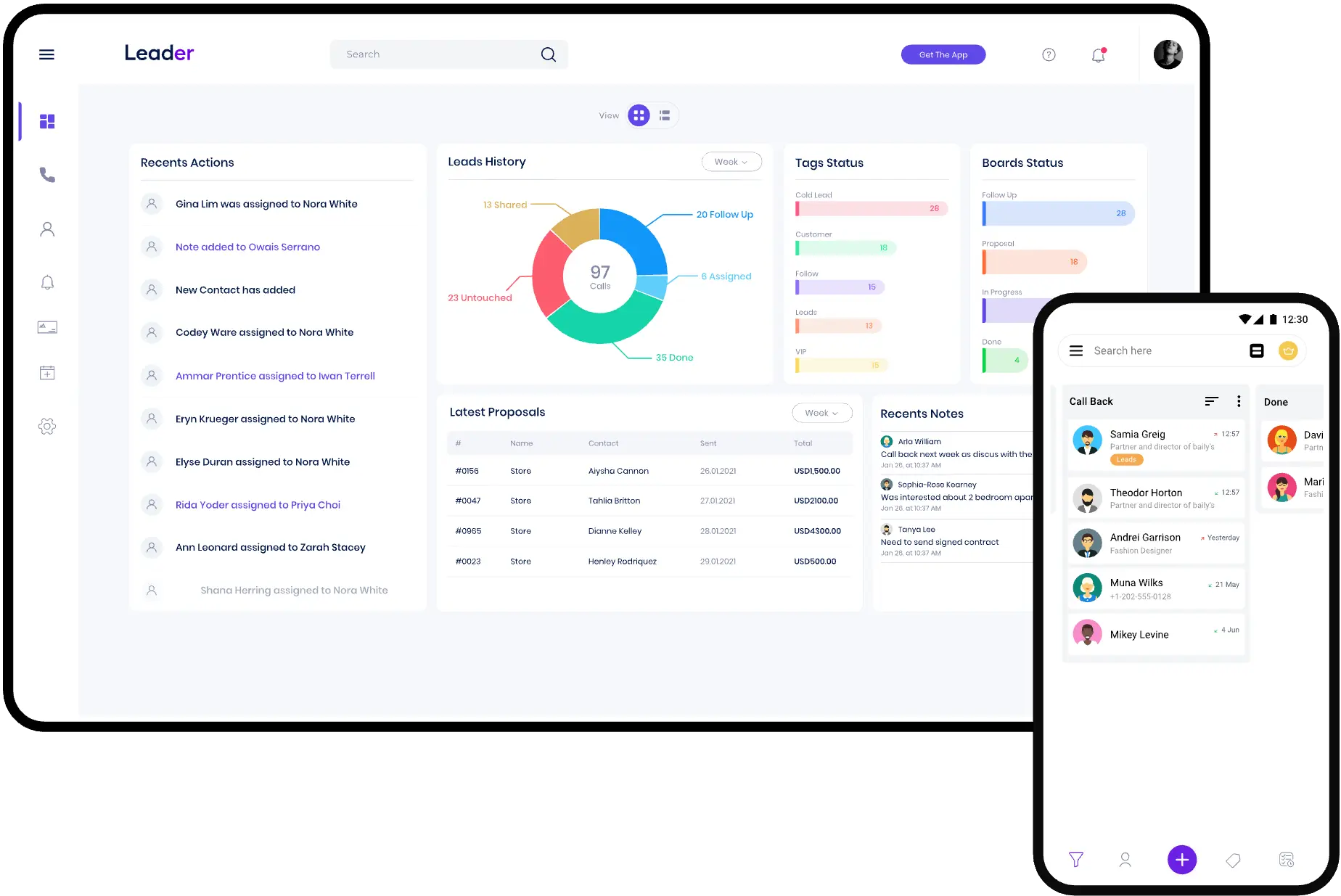 Leader CRM dashboard screenshot