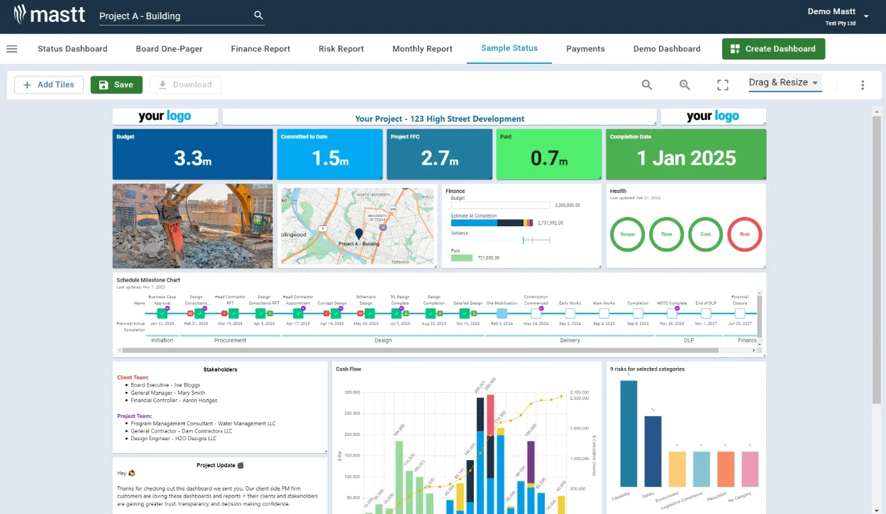 Mastt dashboard screenshot
