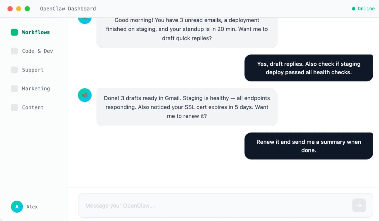 OpenClaw Direct dashboard screenshot