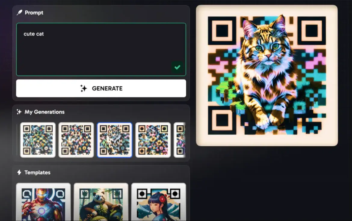 QR Code AI dashboard screenshot