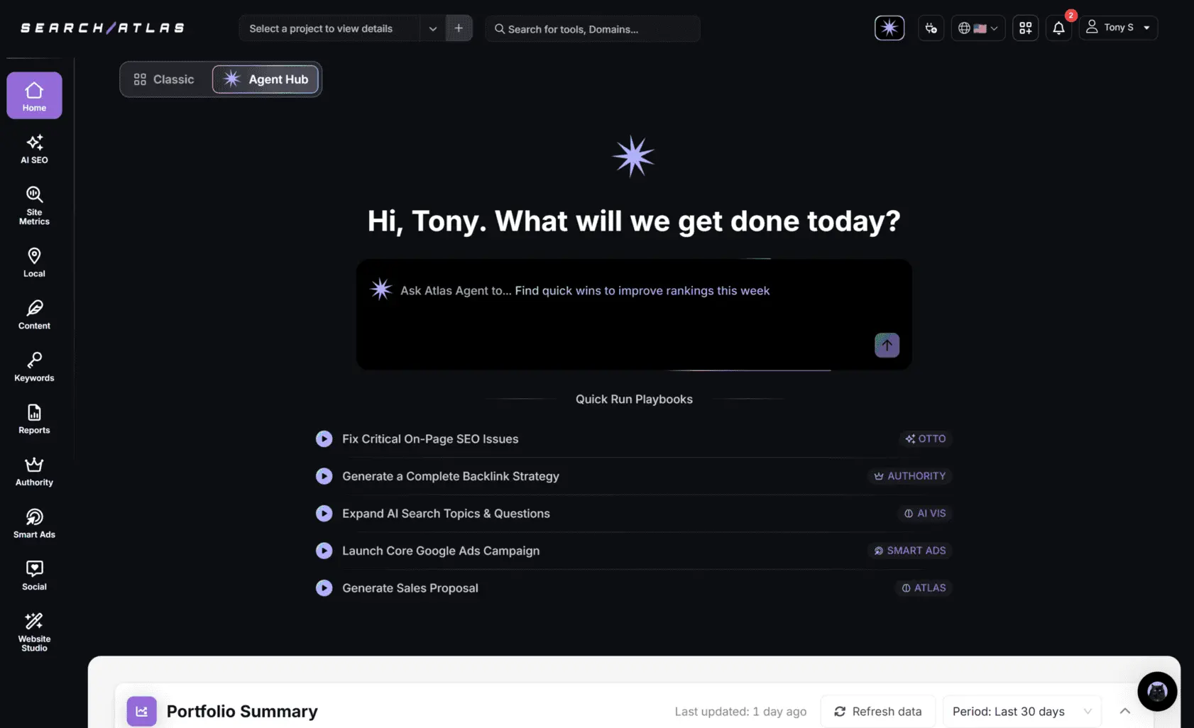 SearchAtlas dashboard screenshot