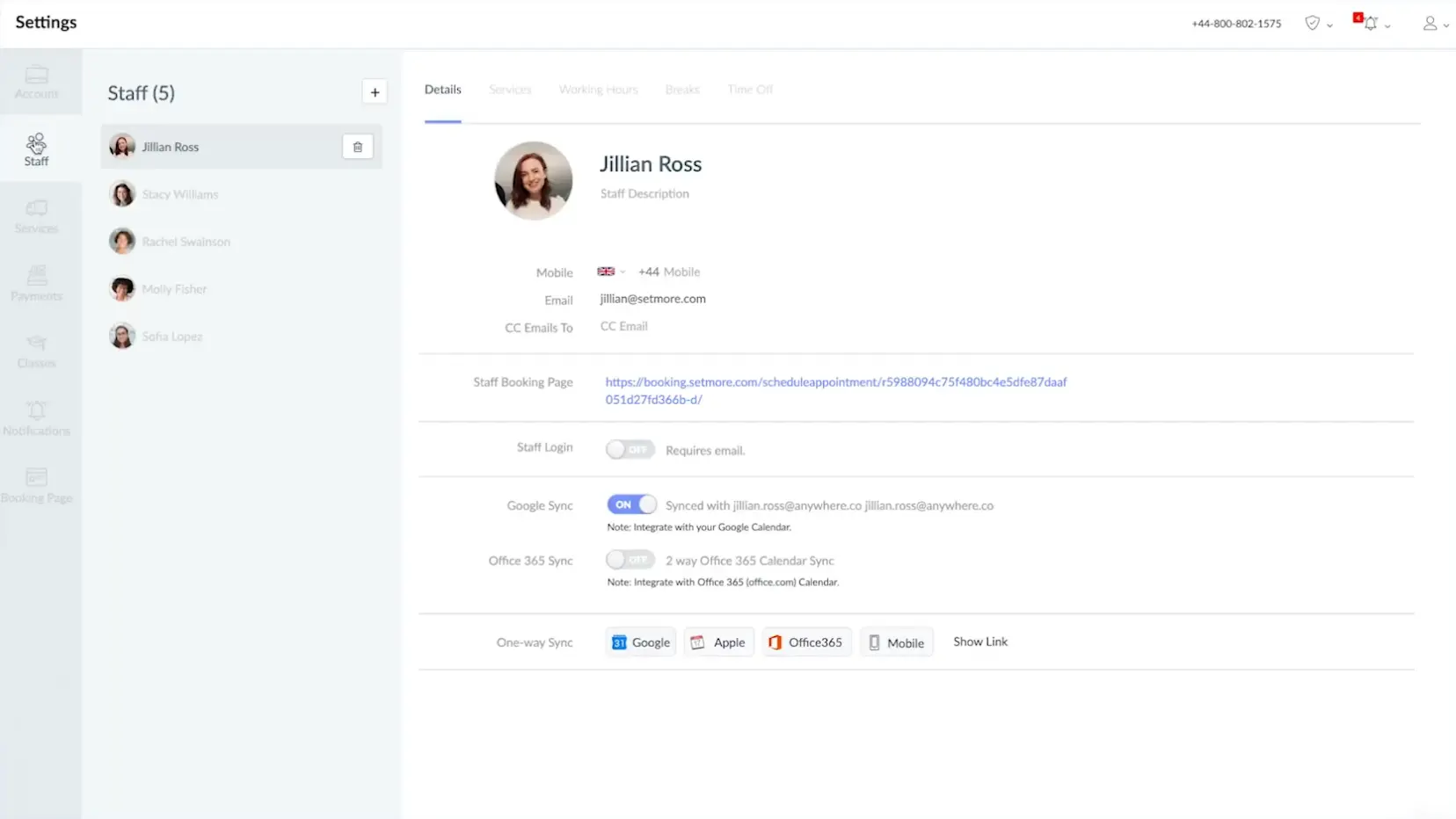 Setmore dashboard screenshot