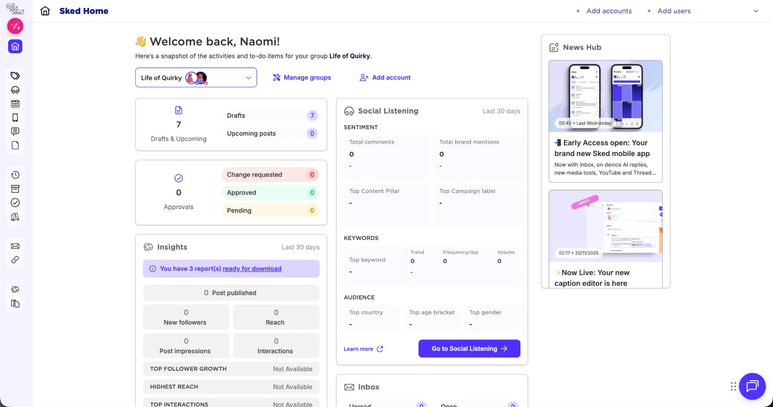 SkedSocial dashboard screenshot