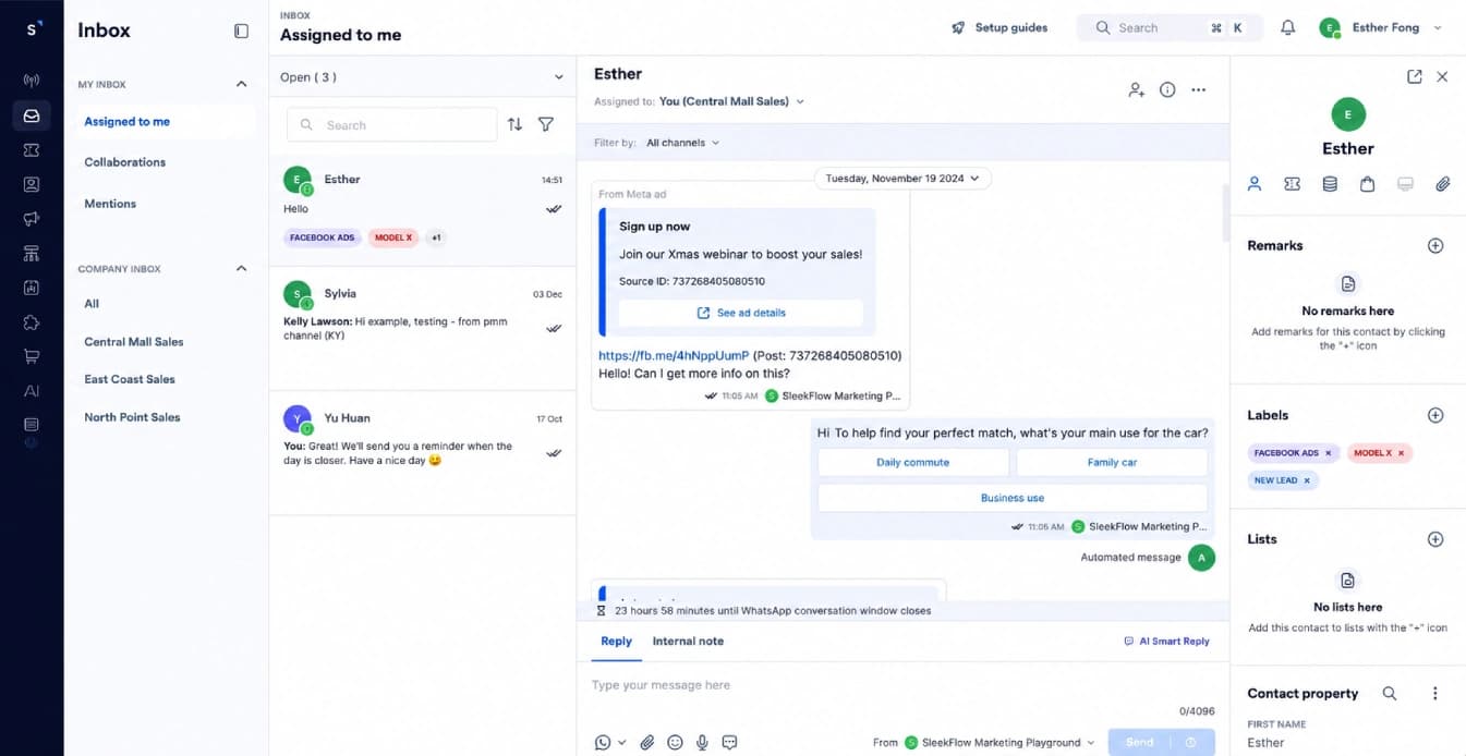 SleekFlow dashboard screenshot