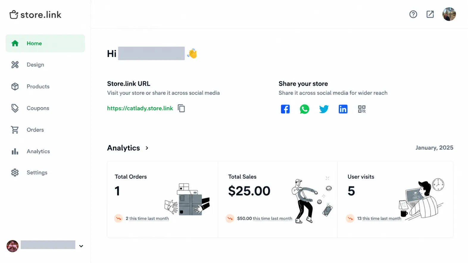 Store.link dashboard screenshot