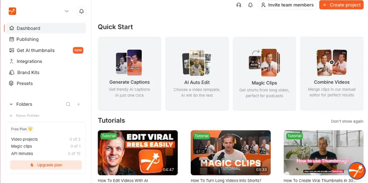 Submagic dashboard screenshot